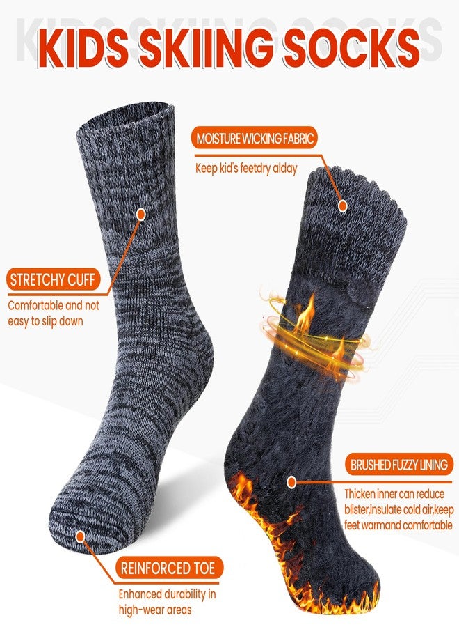 Eocom Kids Warm Thermal Socks for Toddler Boy Girls Winter Ski Thick Insulated Heated Boot Socks for Extreme Cold Weather 4 Pairs(Black/Grey/Green/Blue, 4-7 Years) - Image 3